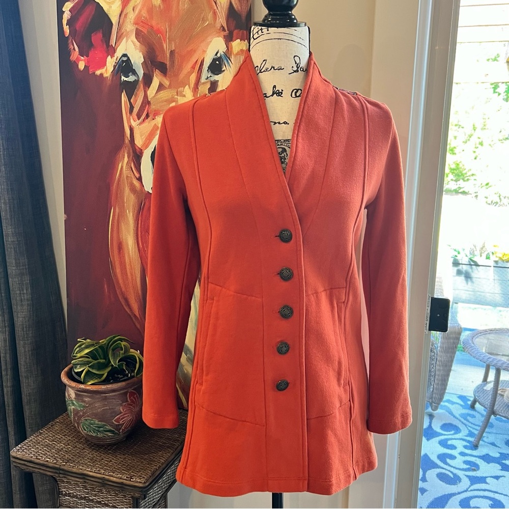 Soft Surroundings Nuance Orange Jacket with Tapestry Accent and Filigree Button - Picture 2 of 16